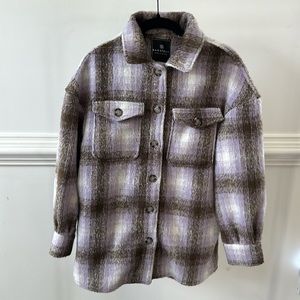 Plaid lavender and brown shacket